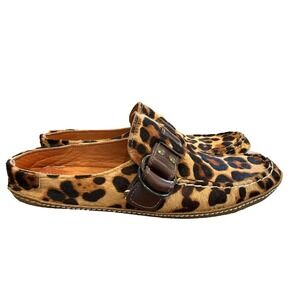 Quoddy 6 Ring Mule in leopard calf hair brown leather strap Loafer Slip On